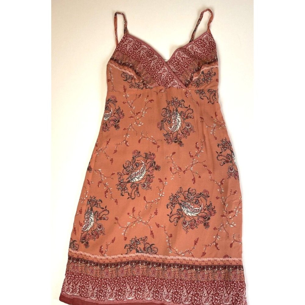 J. Jill Rust Paisley Midi Dress with Burgundy Accents